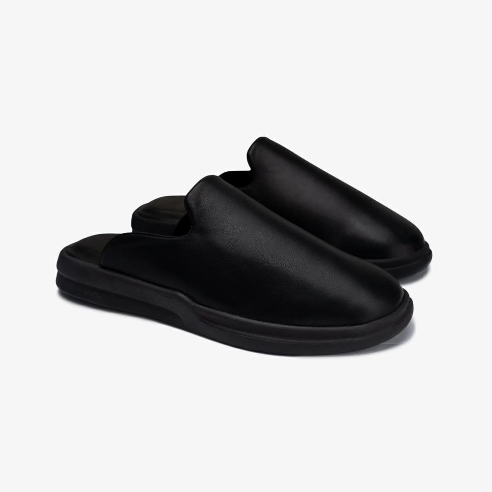 LUSSO Pelli Black Smooth Leather Unisex Slides / Slippers